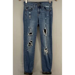 Judy Blue Jeans Women 3/26-Skinny-Distressed Rips/Tears-Faded Denim-Stretch-Camo
